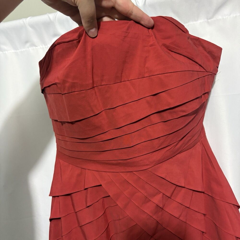 Tracy Reese Red Strapless Pleated Bubble Dress Sz 8 Architectural Artsy Cocktail - Picture 4 of 12